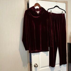 Coldwater Creek Velvet Pants & Top Set - Deep Red